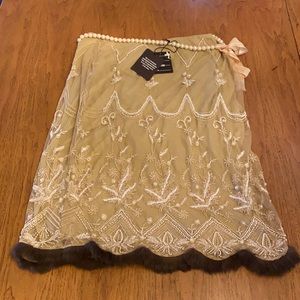 Ario Sequin Embellished Skirt w/Mink Fringe Size L
